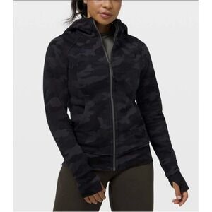 Lululemon Scuba Full Zip Cotton Fleece Hoodie Dark Camo Sweatshirt wmn sz 18